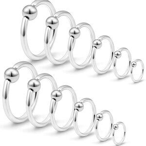 12PCS Silver Stainless Steel 16G Captive Bead Nose & Body Piercing Rings